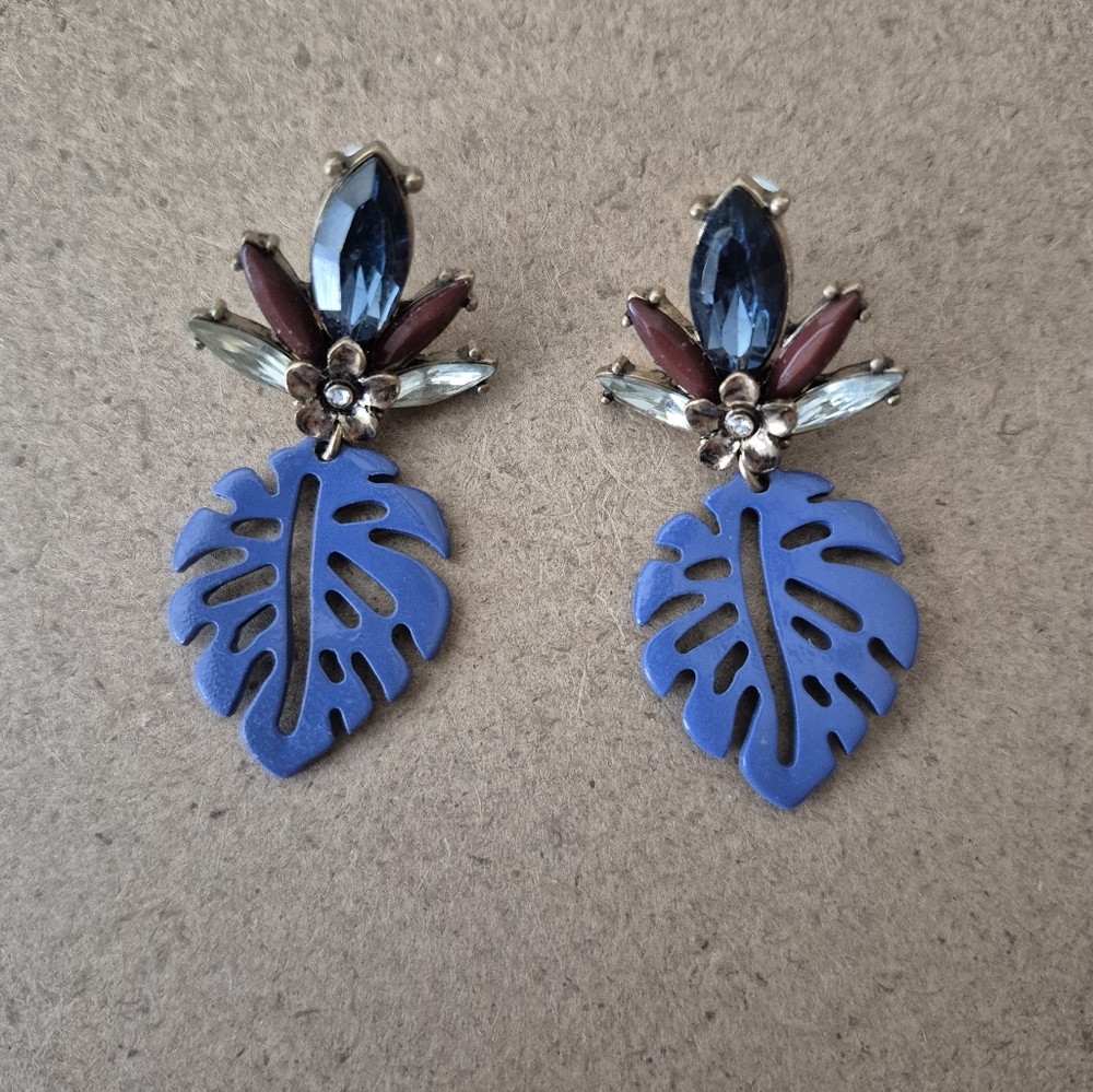 Purple Gemstone Monstera Leaf Earrings
